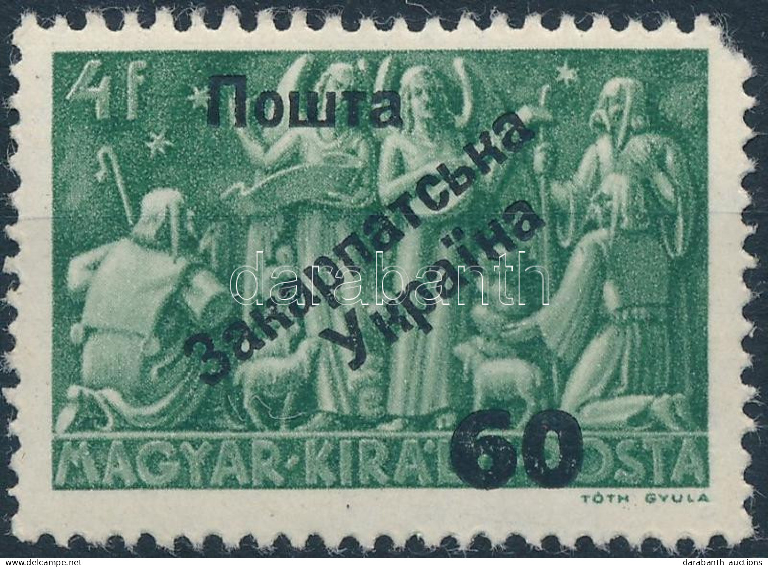 ** Ungvár II. 1945 Karácsony 60/4f. Signed: Bodor (10.000) (sarokhiba / Missing Corner) - Altri & Non Classificati