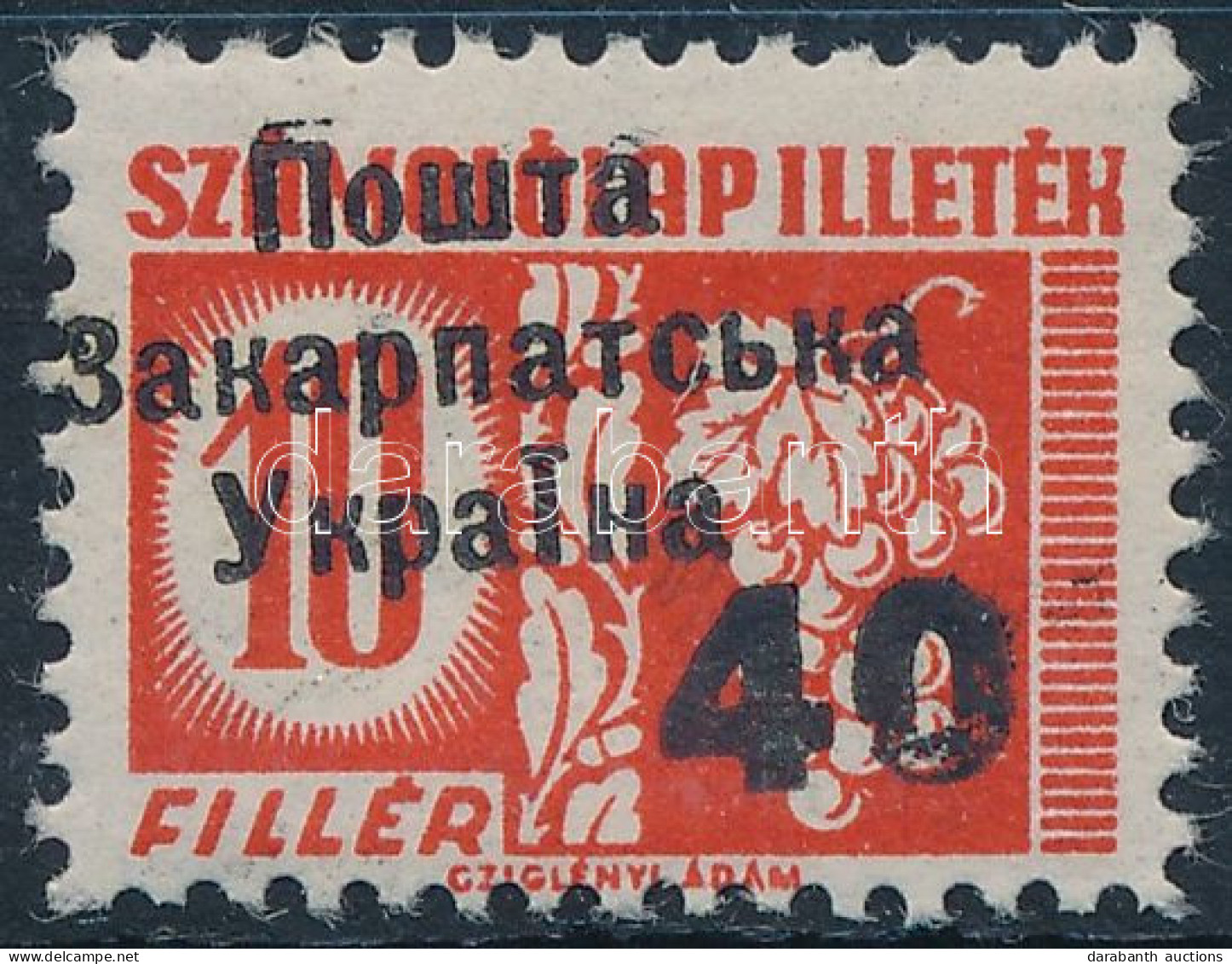 ** Ungvár II. 1945 Számolólap Illeték 40/10f Narancspiros. Signed: Bodor (25.000) - Sonstige & Ohne Zuordnung