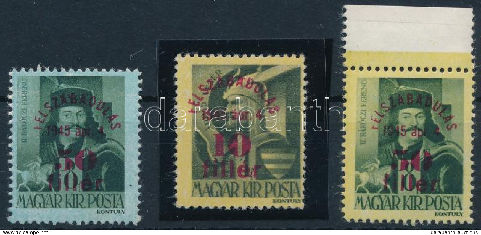 ** 1945 Felszabadulás 3 Db Bélyeg Hiányos "F" Betűvel / 3 Stamps With Partially Missing "F" - Sonstige & Ohne Zuordnung