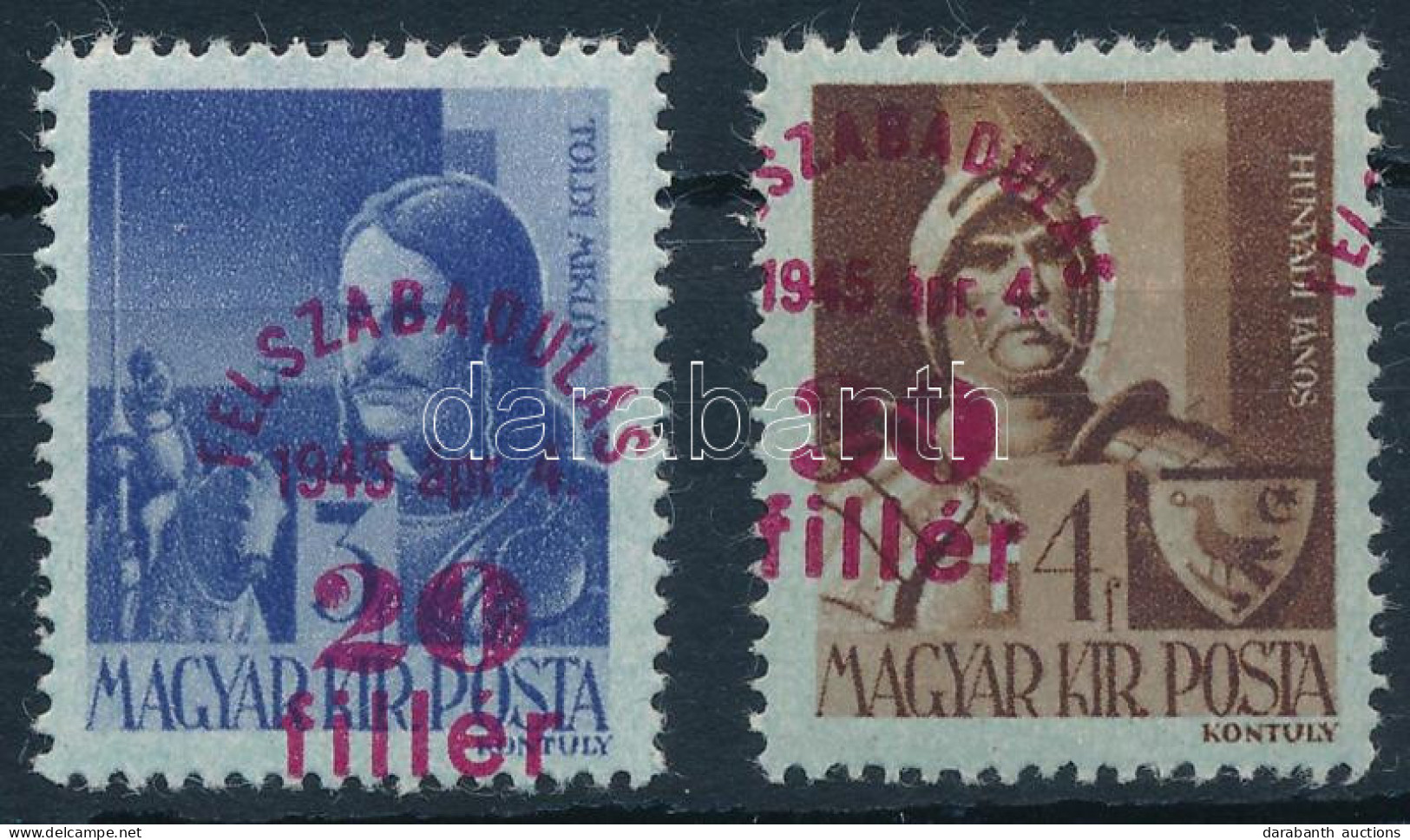 ** 1945 2 Db Felszabadulás Bélyeg Elcsúszott Felülnyomással / Shifted Overprint - Altri & Non Classificati