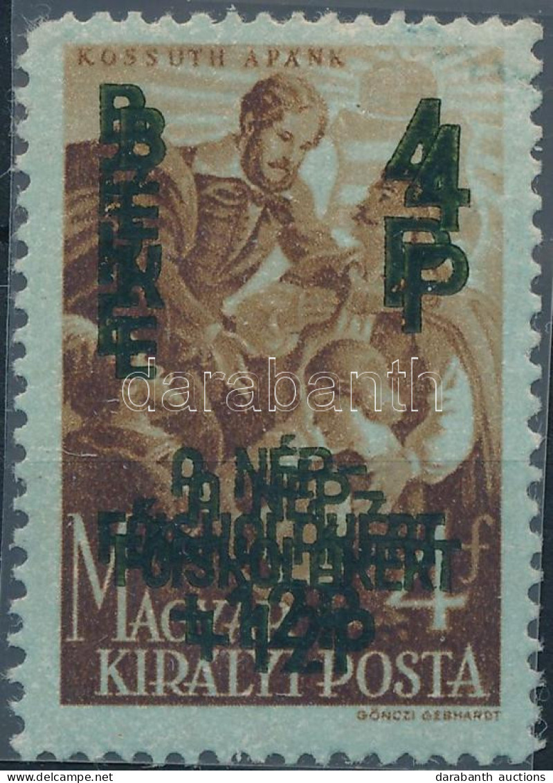 ** 1945 Béke 4P/4f Kettős Felülnyomással (hiányzó Sarok / Mi 775 With Double Overprint (missing Corner) - Autres & Non Classés