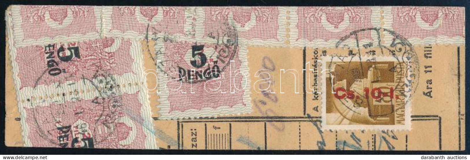 1946 Betűs Cs.10-I./80f Csomagszállító Kivágáson Okmánybélyegekkel / Mi 861 On Parcel Card Piece With Fiscal Stamps - Andere & Zonder Classificatie