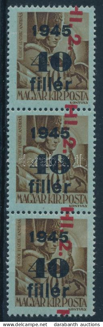 ** 1946 Betűs HI.2./40f/10f Hármascsík Elcsúszott Felülnyomással / Mi 864 Stripe Of 3 With Shifted Overprint - Autres & Non Classés