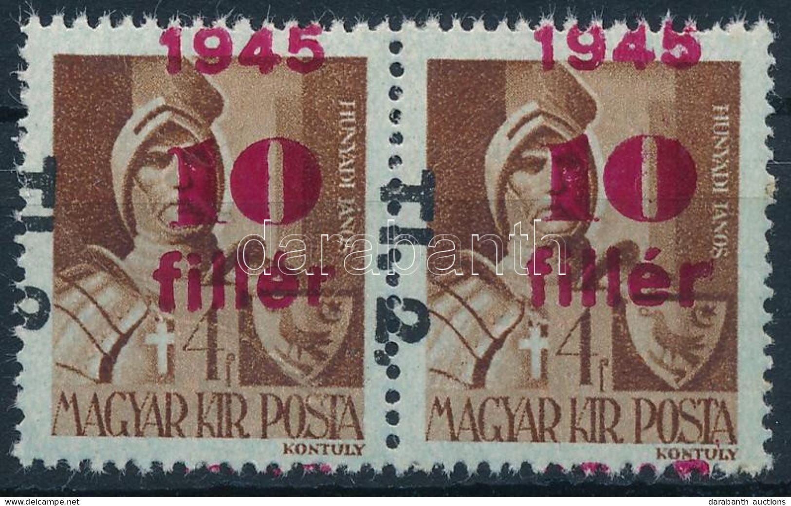 ** 1946 Betűs Tl.2./10f/4f Pár Elcsúszott Felülnyomással (ránc) / Mi 866 Pair With Shifted Overprint (crease) - Andere & Zonder Classificatie