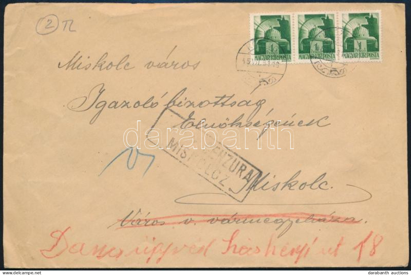 1945 (2. Díjszabás) Cenzúrázott Távolsági Levél Miskolcra / Censored Cover "KŐSZEG" - Other & Unclassified