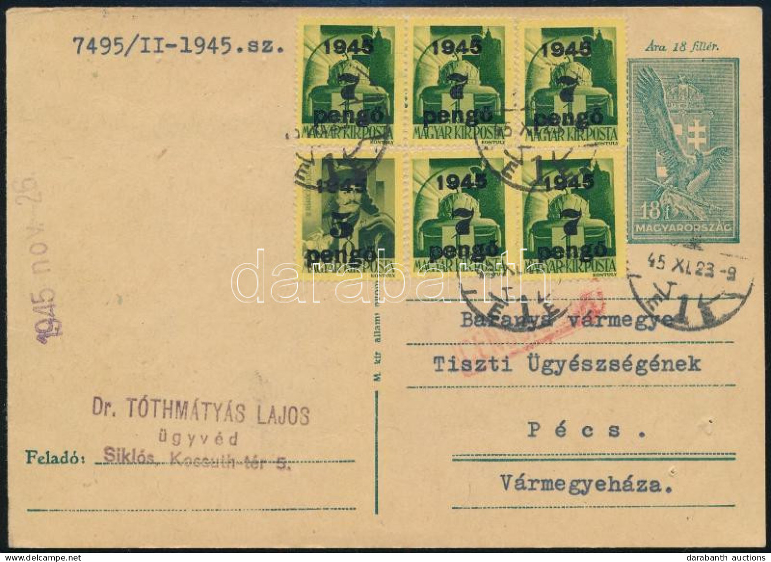 1946 (5. Díjszabás) Levelezőlap 6 Db Bélyeggel, Cenzúrázva / Censored Postcard With 6 Stamps - Other & Unclassified