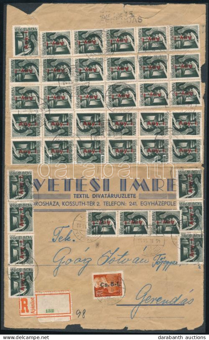 1946 (7. Díjszabás) Ajánlott Levél 41 Db Bélyeggel / Registered Cover With 41 Stamps "OROSHÁZA" - Gerendás - Altri & Non Classificati