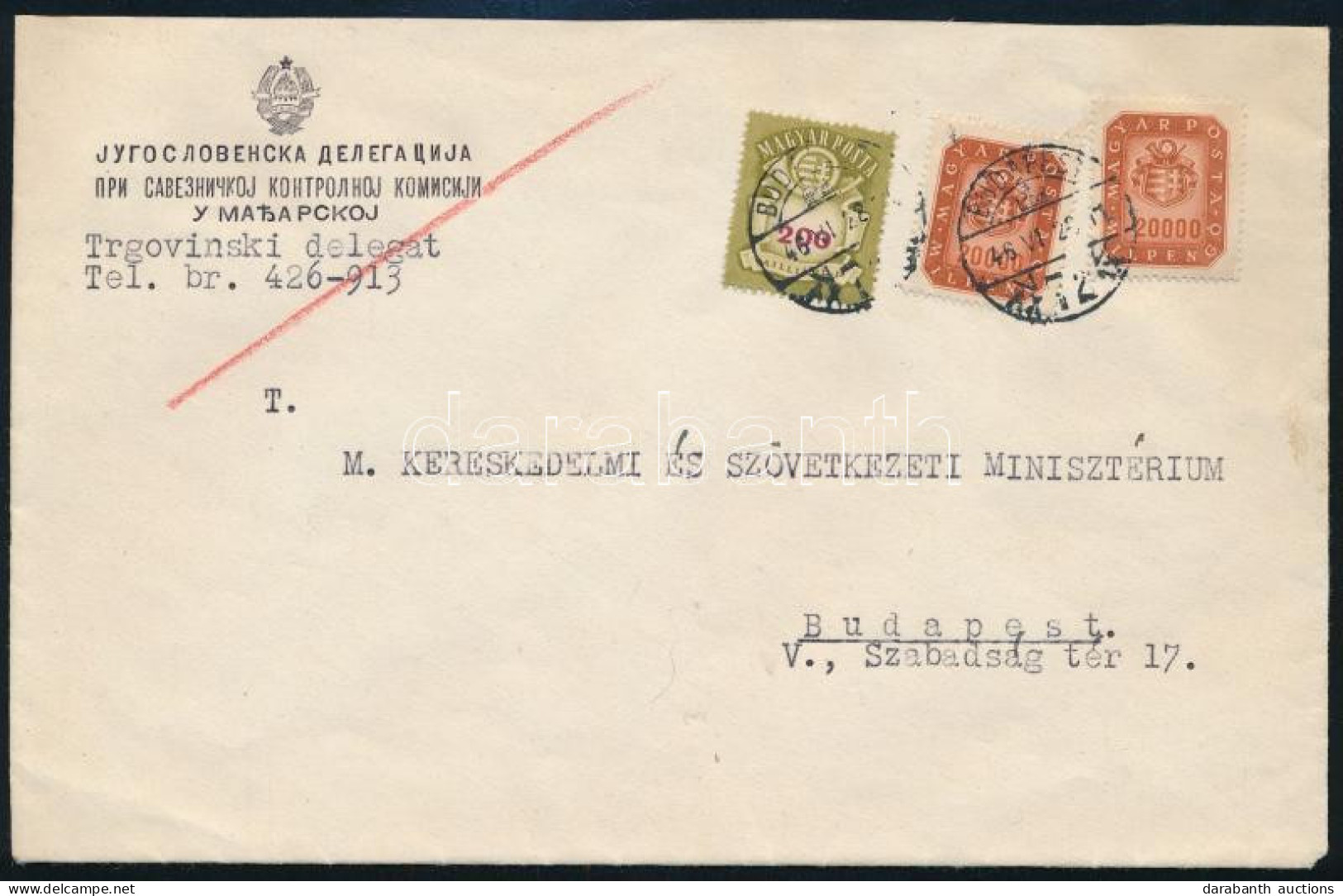 1946 (21. Díjszabás) Budapest Helyi Levél 3 Bélyeges Bérmentesítéssel. Ritka, Hogy Ilyen Kevés Bélyeget Használtak! / Lo - Sonstige & Ohne Zuordnung