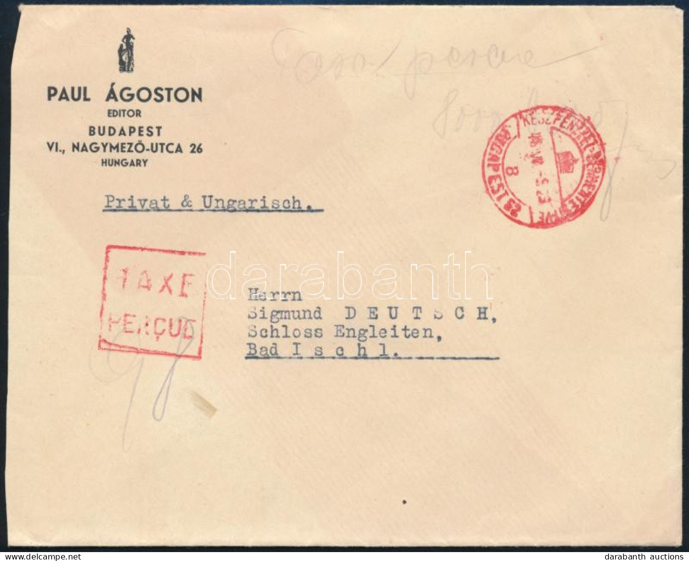 1946 (23. Díjszabás) Külföldi Levél 8.000 Billió P Készpénzes Bérmentesítéssel / Cover To Germany With Handwritten Frank - Altri & Non Classificati