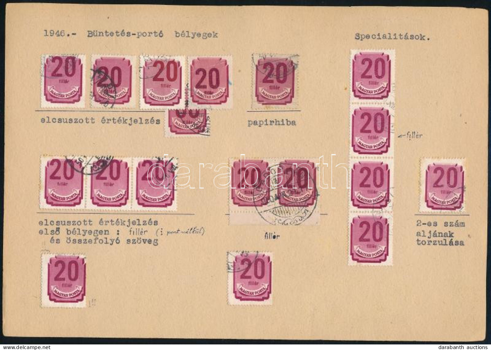 O 1946 Forint-filléres Portó 20f Kis Tétel Lapon érdekességekkel - Sonstige & Ohne Zuordnung