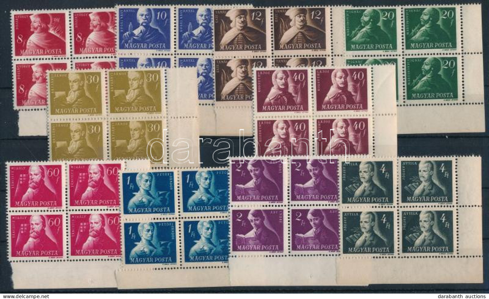 ** 1947 Szabadsághőseink Sor Négyestömbökben / Mi 971-980 Blocks Of 4 - Autres & Non Classés