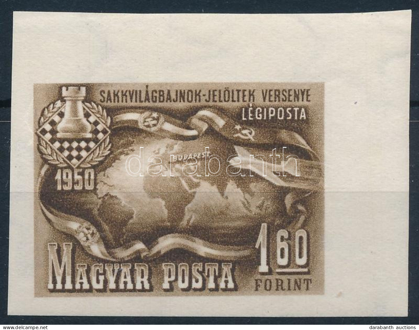 ** 1950 Sakk 1,60Ft ívsarki Vágott Bélyeg / Mi 1094 Imperforate Corner Stamp - Otros & Sin Clasificación