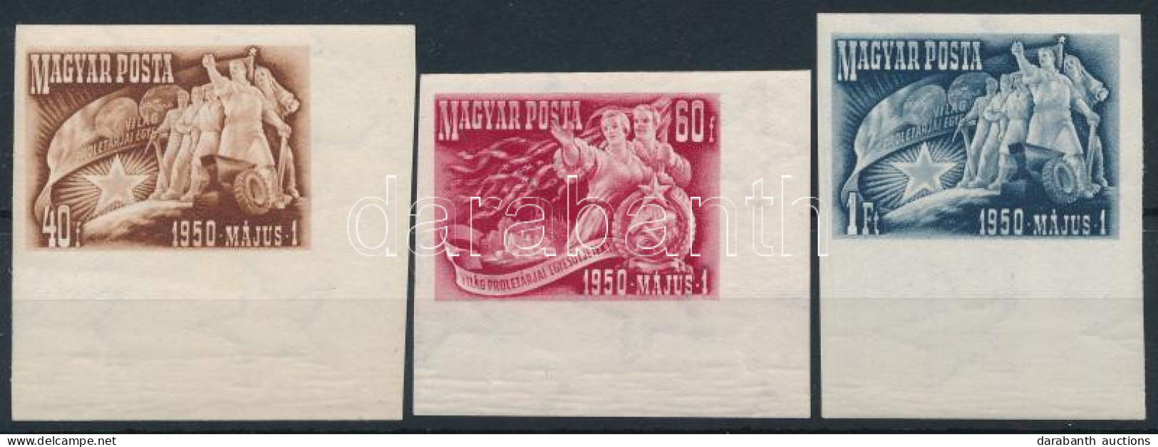 ** 1950 Május 1. ívsarki Vágott Sor (17.000+) / Mi 1095-1097 Imperforate Corner Set - Other & Unclassified