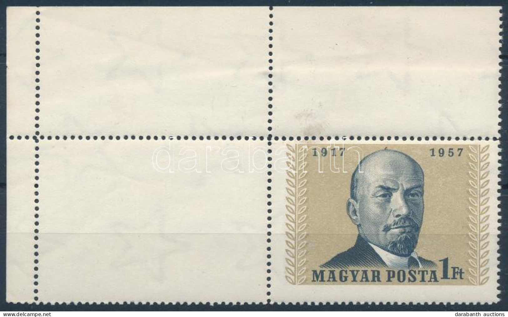 ** 1957 Nagy Októberi Szocialista Forradalom 1Ft ívsarki Bélyeg Bal Oldalt üres Mezővel / Mi 1504 Corner Stamp With Blan - Other & Unclassified