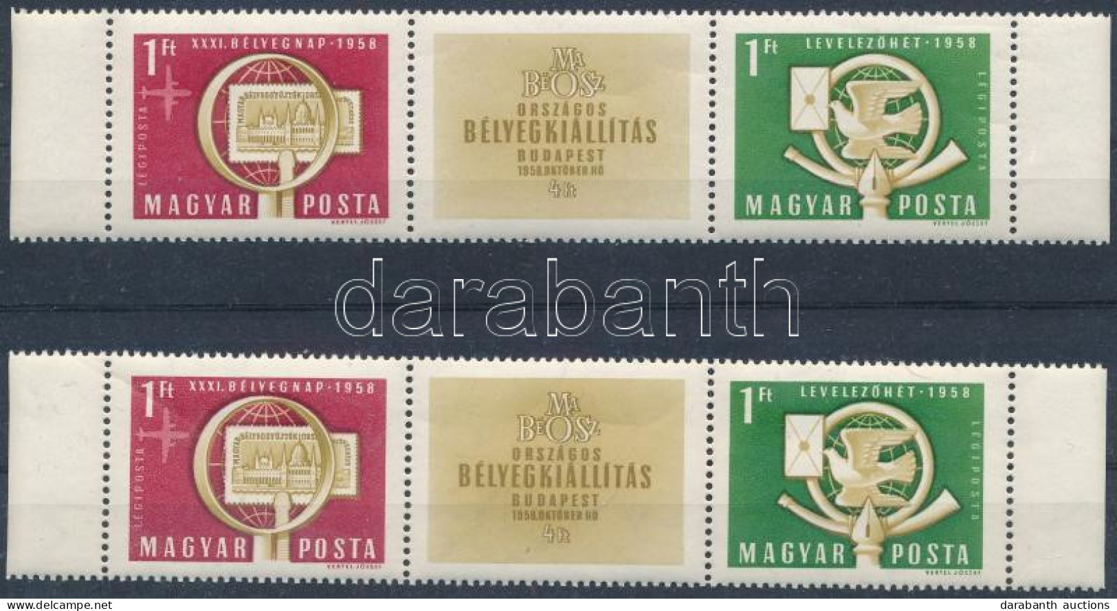 ** 1958 Bélyegnap Csík Vízjel Nélkül. A Katalógus Nem Említi! (ráncok) + Támpéldány / Mi 1553-1554 Without Watermark. No - Autres & Non Classés