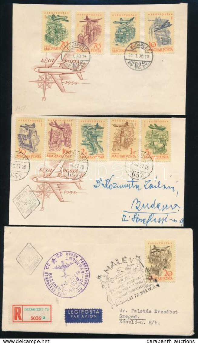 1958-1959 Repülő Sor 3 Db Levélen, Az Egyik FDC / Mi 1561-1570 On 3 Covers - Other & Unclassified