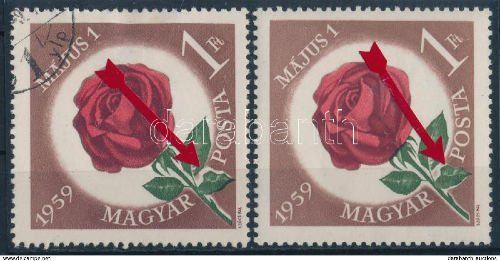 ** 1959 Május 1. 1Ft A Zöld Szín Elcsúszott + Támpéldány / Mi 1582 Shifted Green Colour - Autres & Non Classés