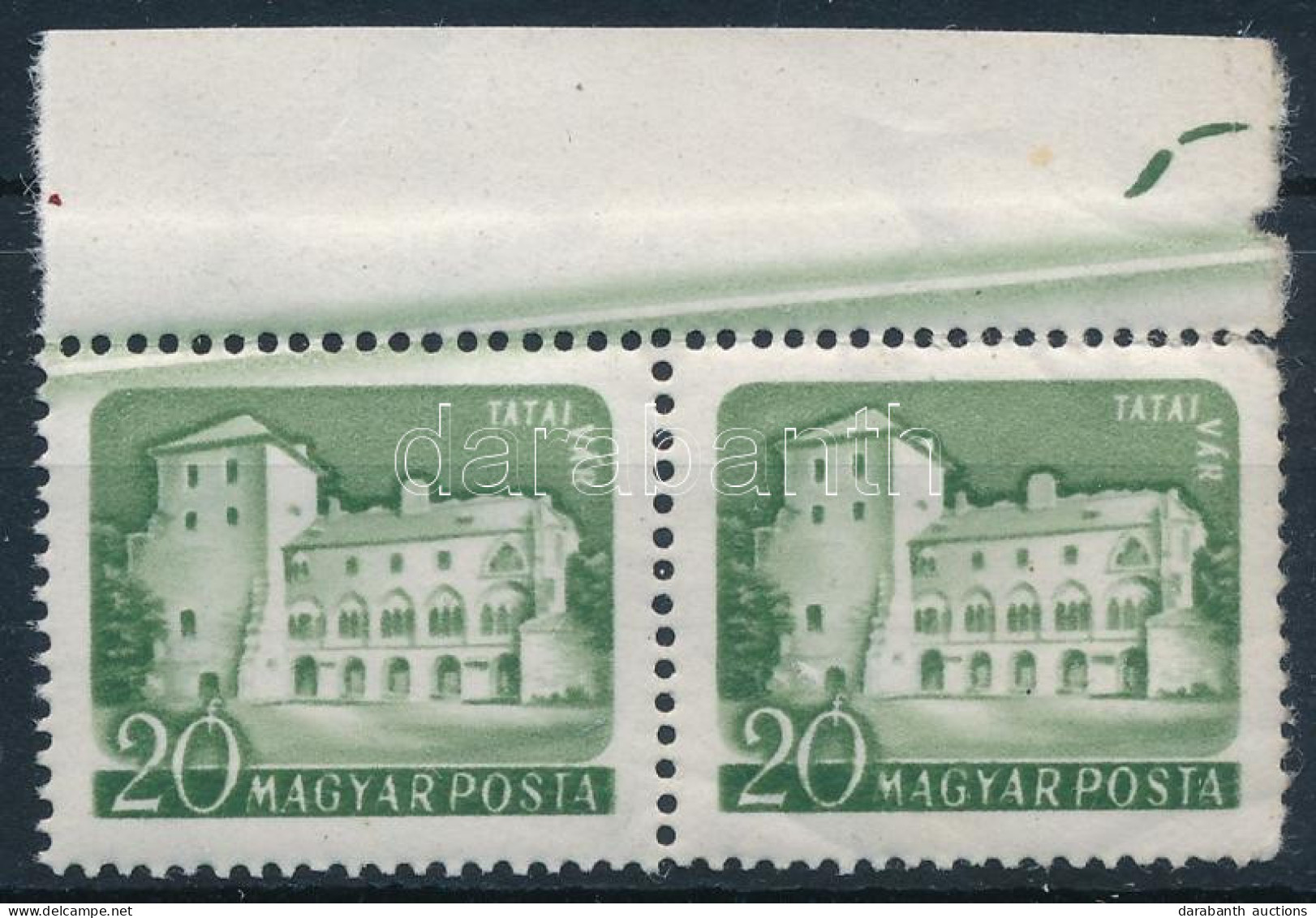 ** 1960 Várak 20f ívszéli Pár Rákelcsíkkal (ránc) / Mi 1651 Pair With Paint Stripe (crease) - Autres & Non Classés