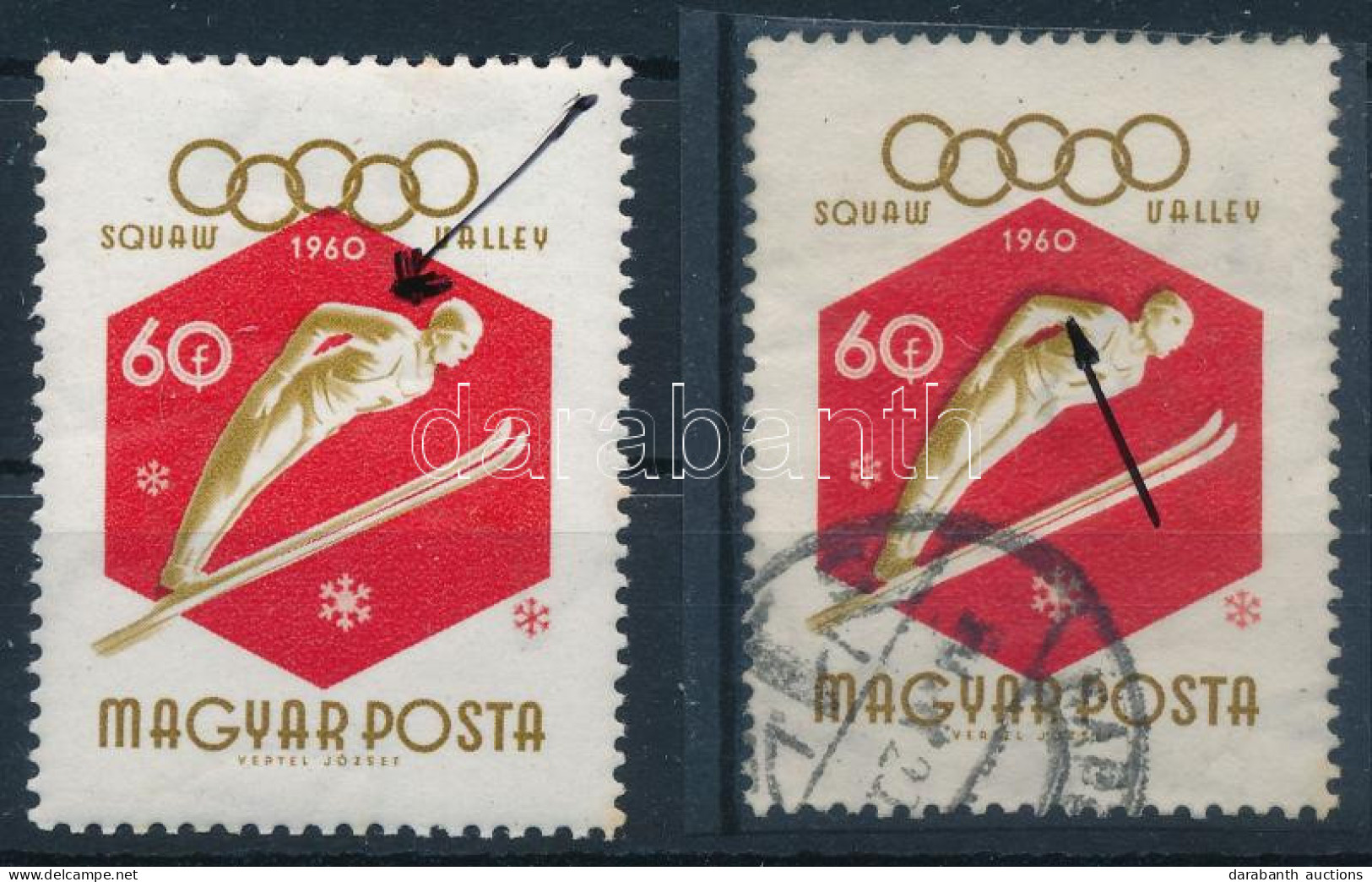 O 1960 Téli Olimpia 60f Elcsúszott Barna Színnyomat + Támpéldány / Mi 1670 Shifted Brown Colour - Autres & Non Classés