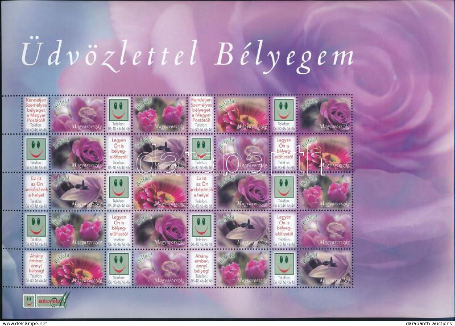 ** 2008 Üdvözlettel Bélyegem Virágok Promóciós Teljes ív (Névérték: 4.600Ft) (11.000) / Mi 5303-5307 Complete Sheet - Autres & Non Classés