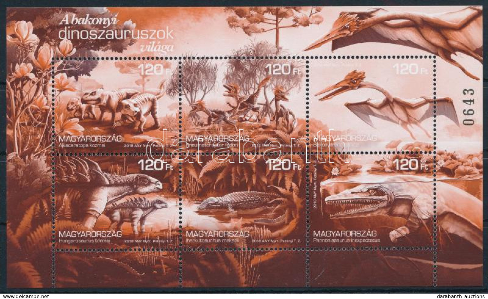 ** 2018 A Bakonyi Dinoszauruszok Egyszínnyomat Blokk / Mi 419 Special Block - Other & Unclassified