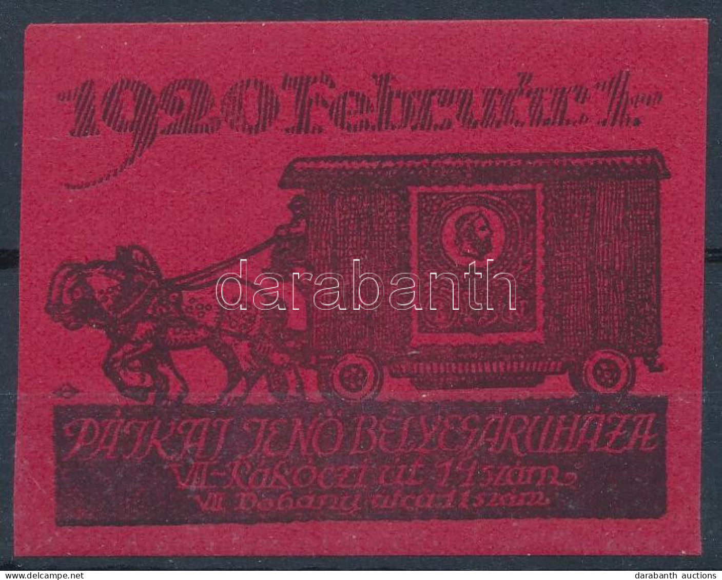 ** 1920/2d Pátkai Jenő Bélyegáruház Emlékív - Vörös! (12.000) / Red Souvenir Sheet - Altri & Non Classificati