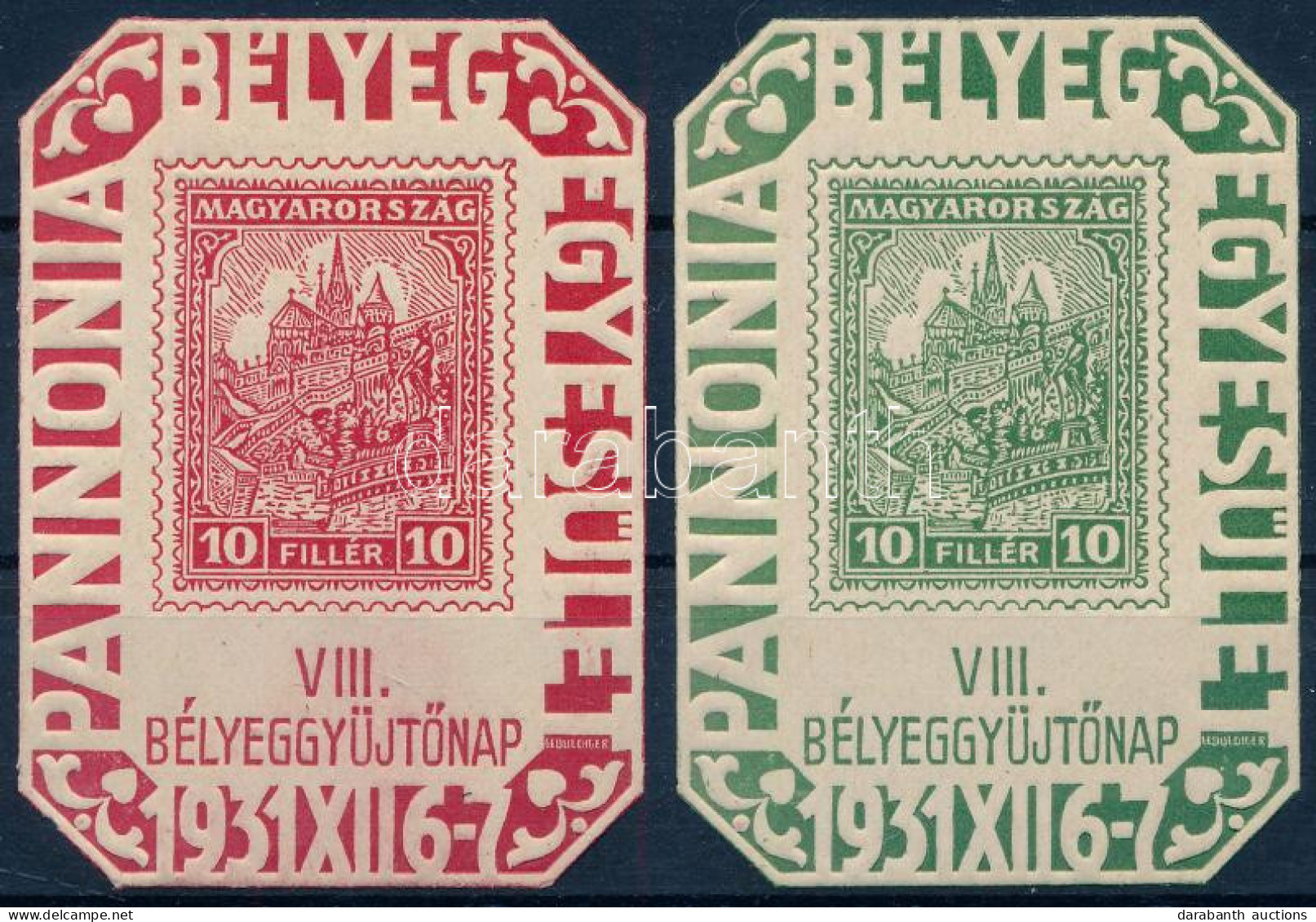 ** 1931/2a + 2b VIII. Bélyeggyűjtőnap Emlékívpár (20.000) / Souvenir Sheet Pair - Autres & Non Classés