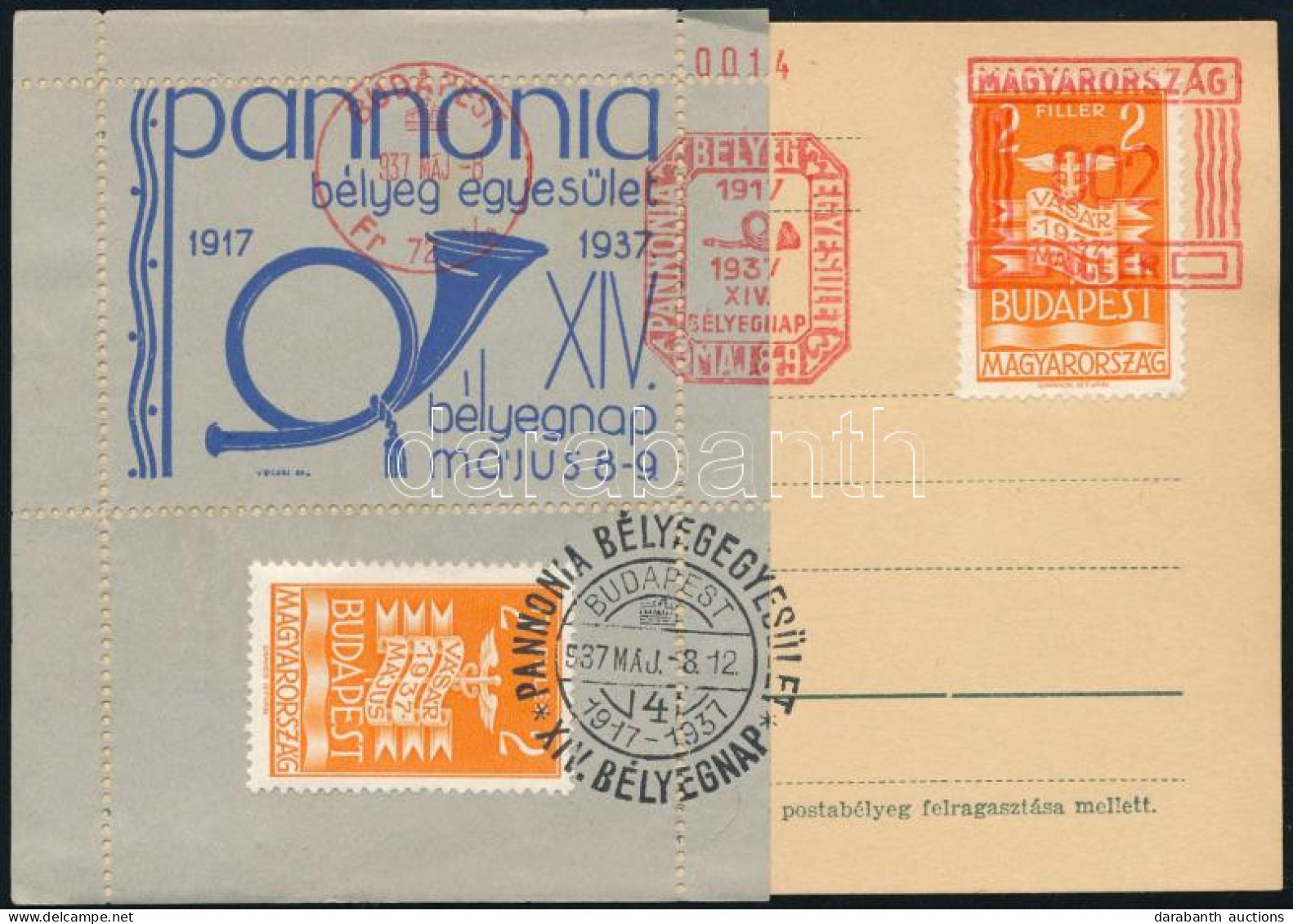 1937 Pannónia Bélyegegyesület Emlékív Levelezőlapon Alkalmi Bélyegzéssel / Souvenir Sheet On Postcard - Altri & Non Classificati