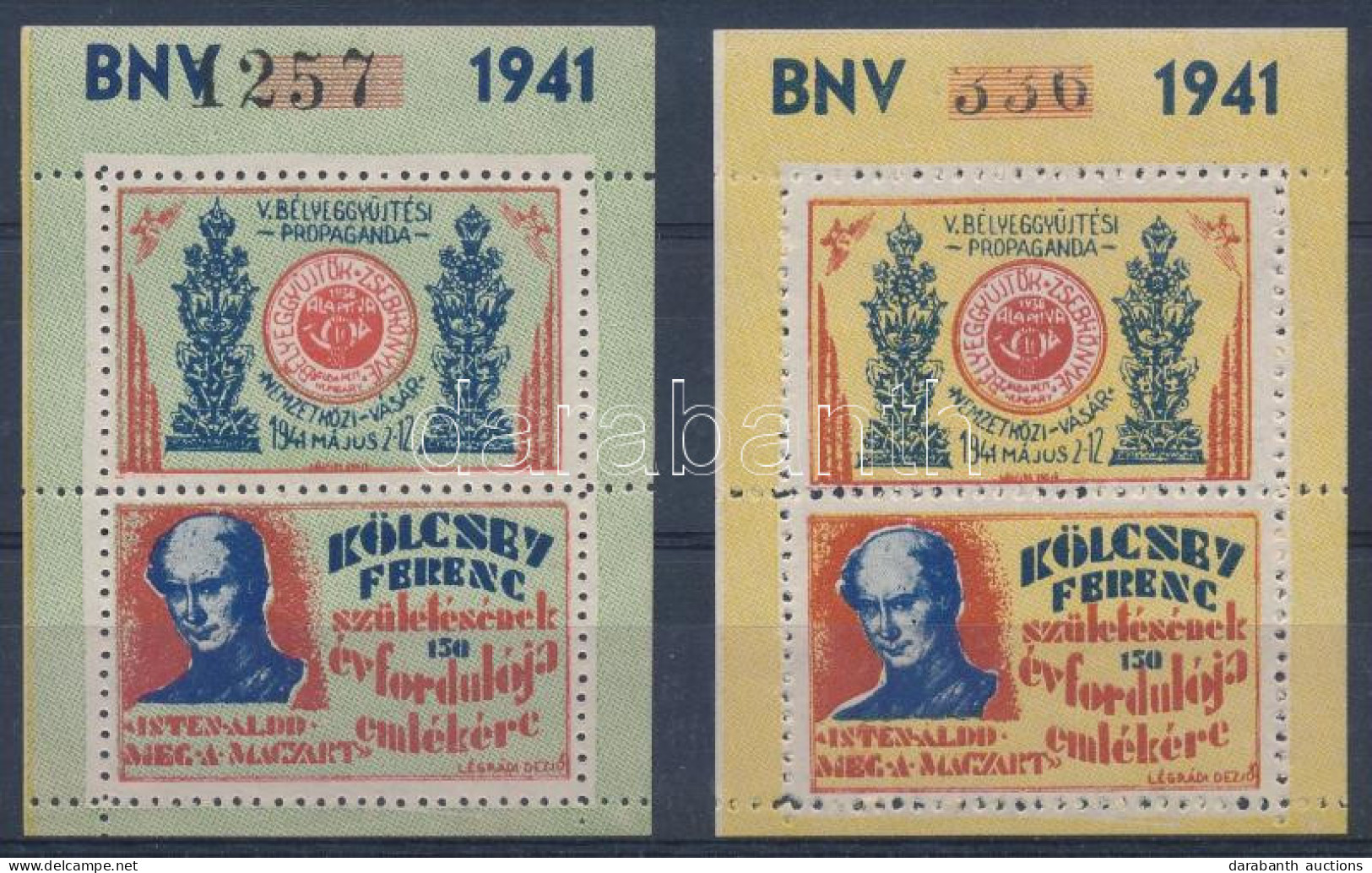 ** 1941/5aa+5ab Kölcsey Ferenc I. 2 Klf Emlékív (12.000) / Souvenir Sheet Pair - Autres & Non Classés