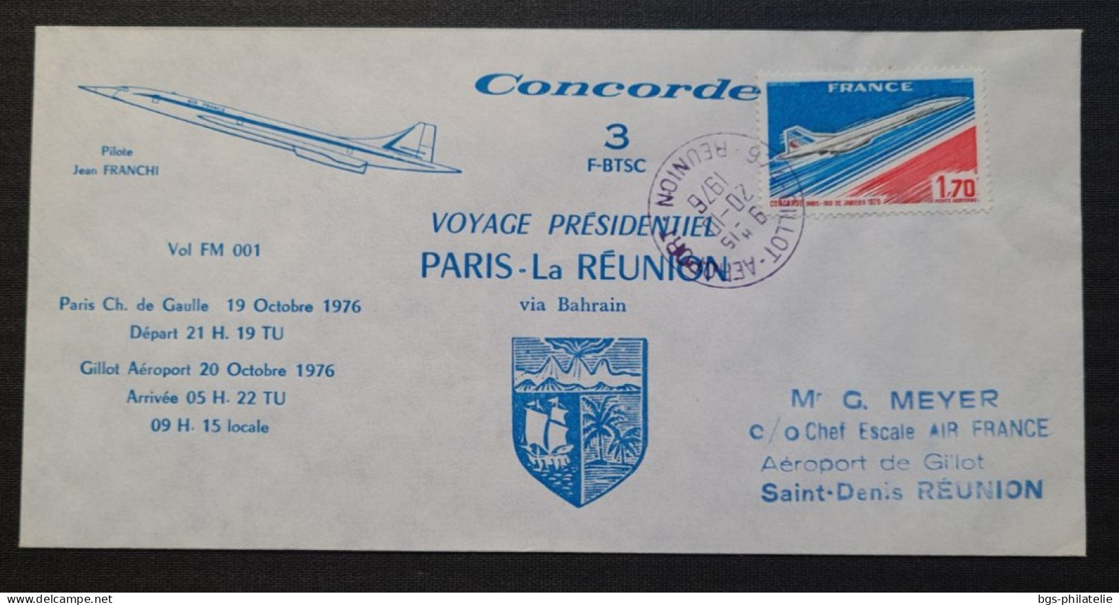 Concorde,  Voyage PRÉSIDENTIEL  , PARIS- LA RÉUNION  Le 20/10/1976. - Concorde