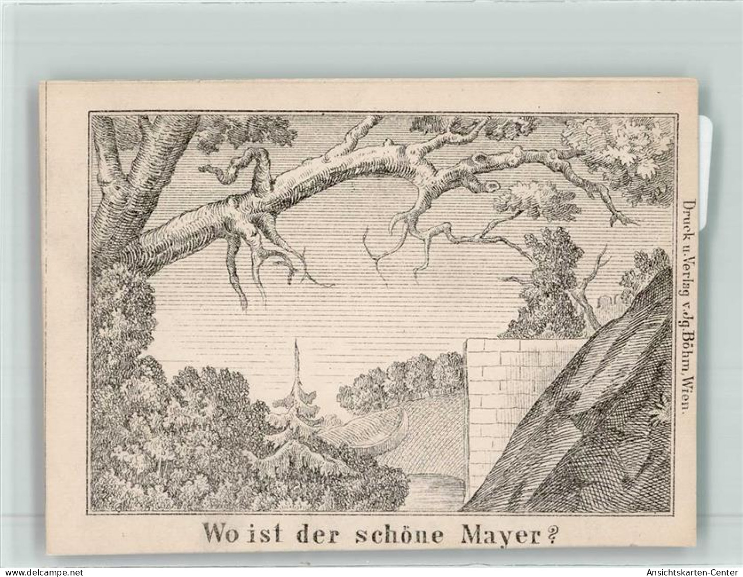 13618202 - Vexierbild Wo Ist Der Schoene Mayer? Um 1880 Gebrauchsspuren - Joodse Geloof