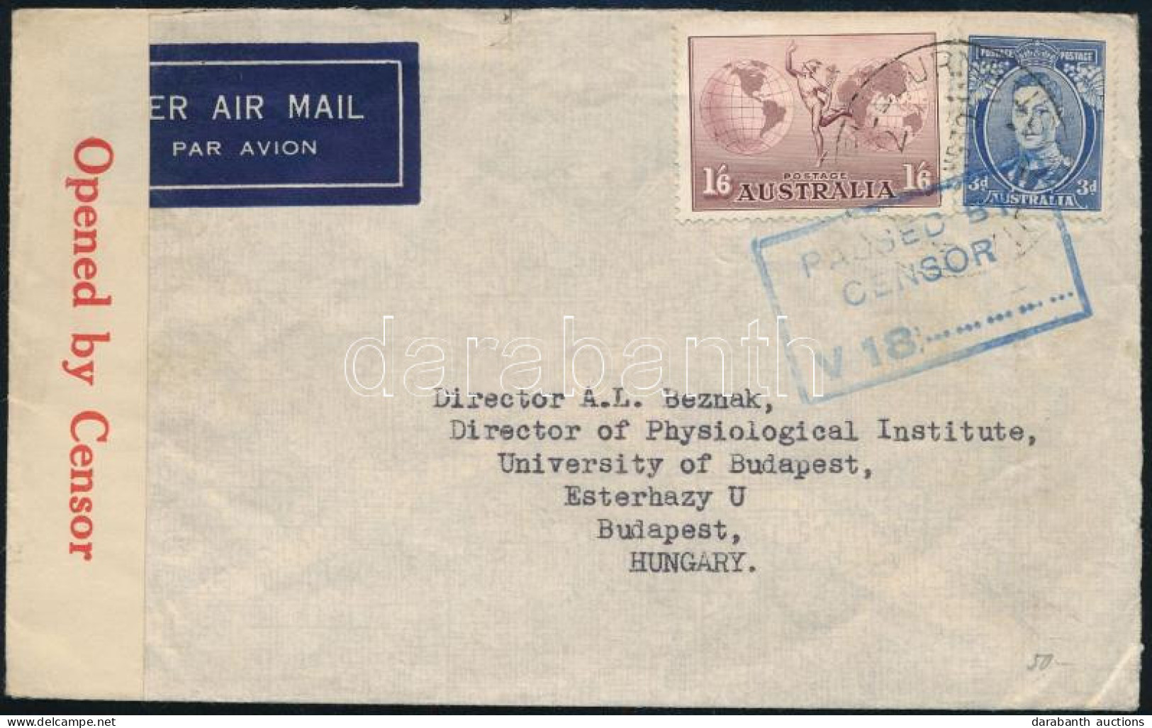 1939 Cenzúrázott Légi Levél / Censored Airmail Cover - Autres & Non Classés