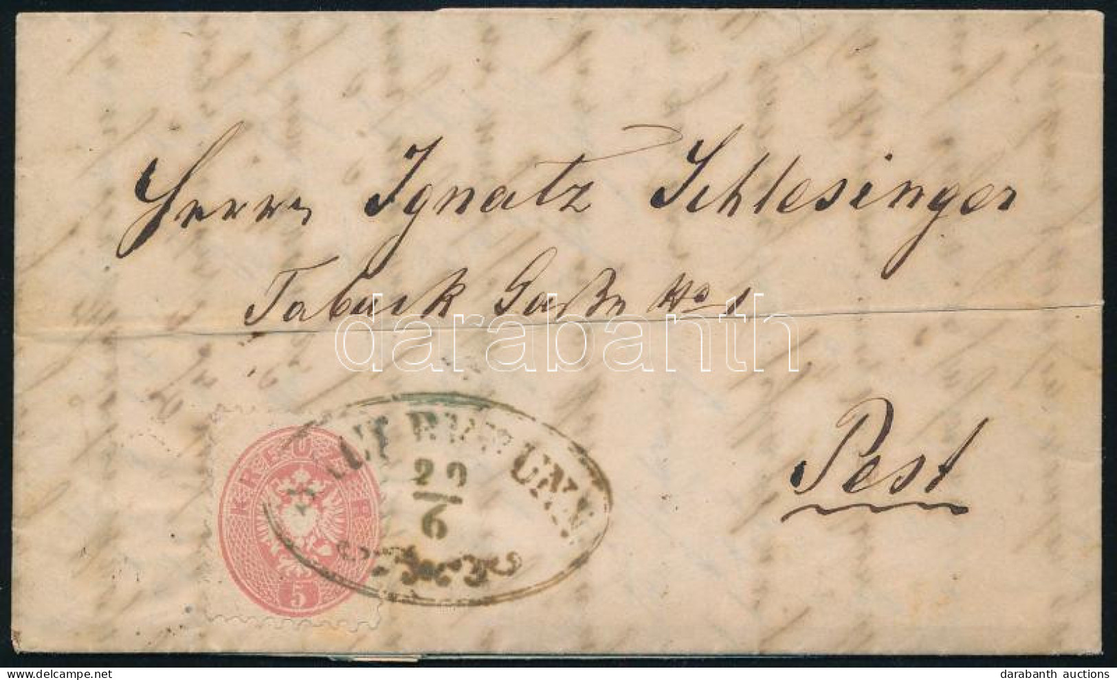 1864 5kr Levélen Teljes Tartalommal "SAUERBRUNN" / On Cover With Full Content To Pest - Other & Unclassified