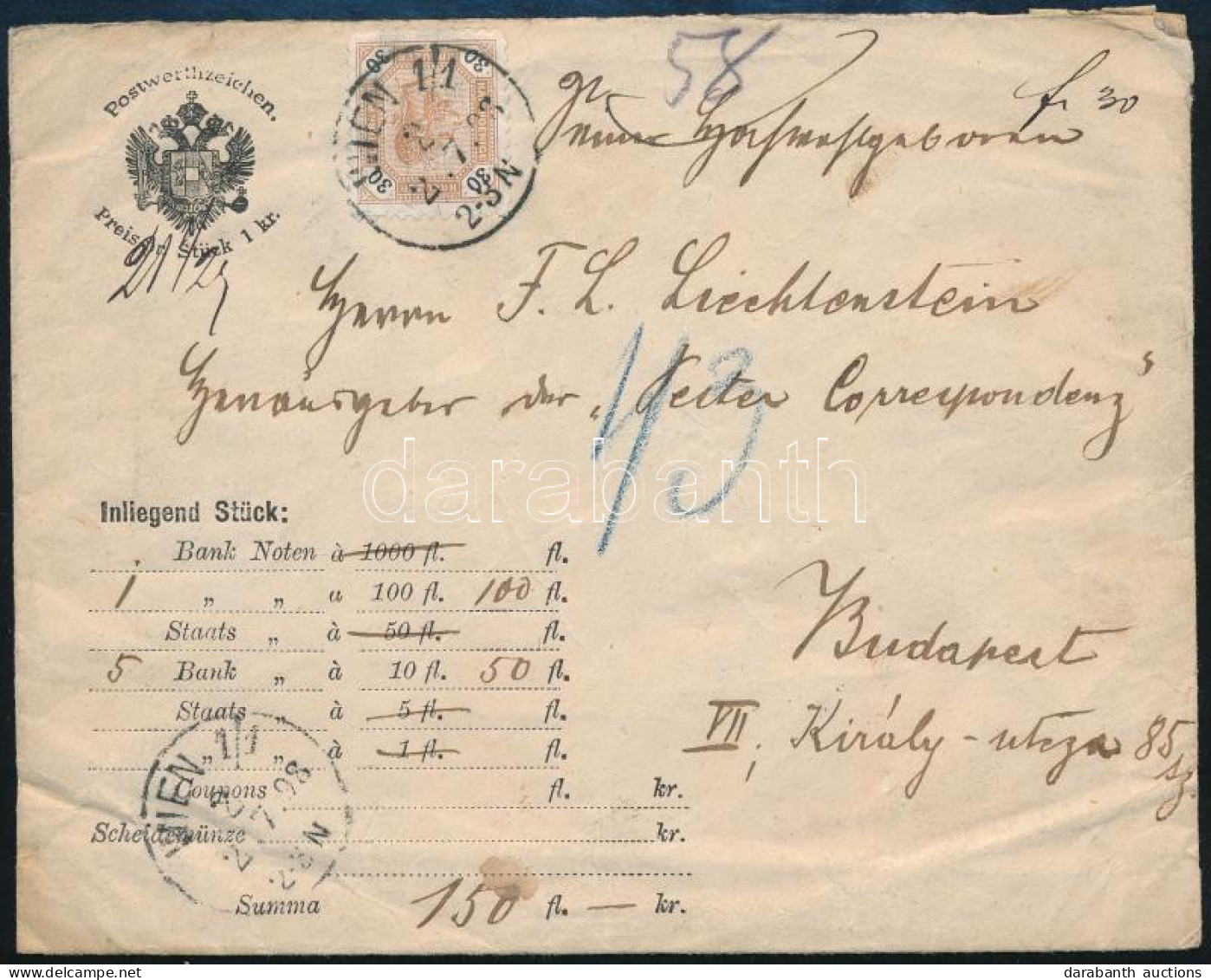 1898 Pénzes Levél / Insured Cover - Other & Unclassified