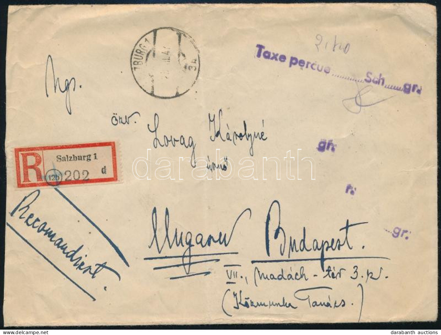1947 Ajánlott Levél Készpénzes Bérmentesítéssel Salzburgból Budapestre / Registered Cover With Cash Franking To Hungary - Andere & Zonder Classificatie