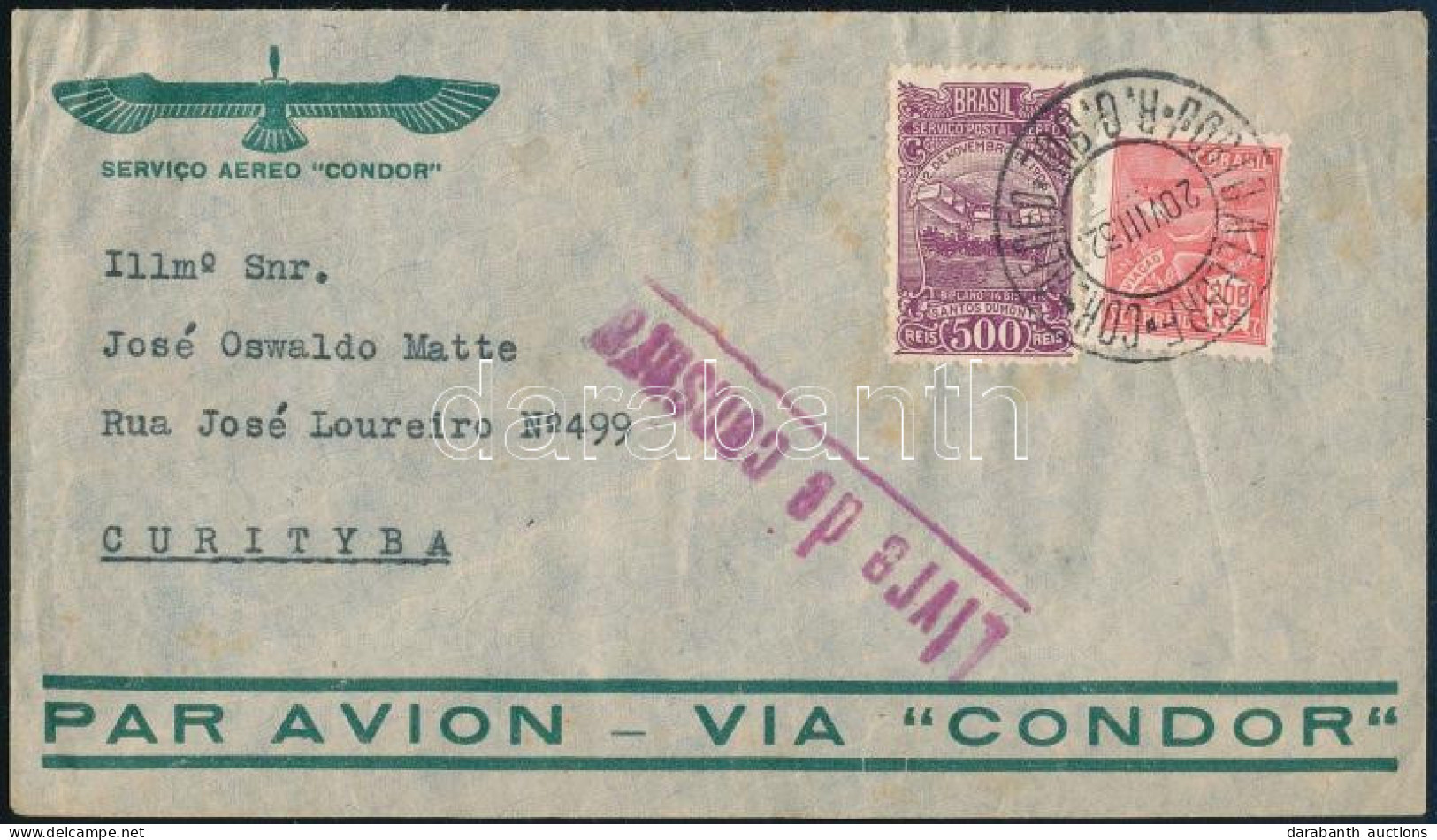 1932 Légi Levél 2 Bélyeges Bérmentesítéssel / Airmail Cover - Autres & Non Classés