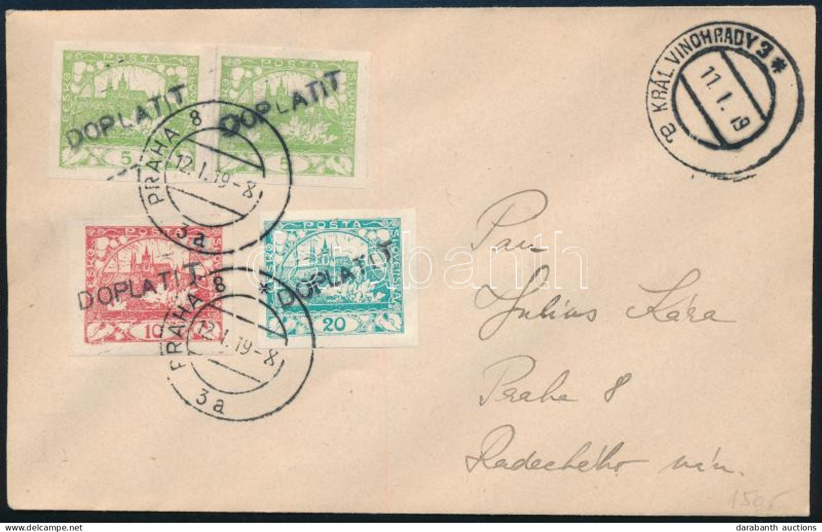 1919 Levél Prágába, Portózva / Cover To Prague With Postage Due - Andere & Zonder Classificatie