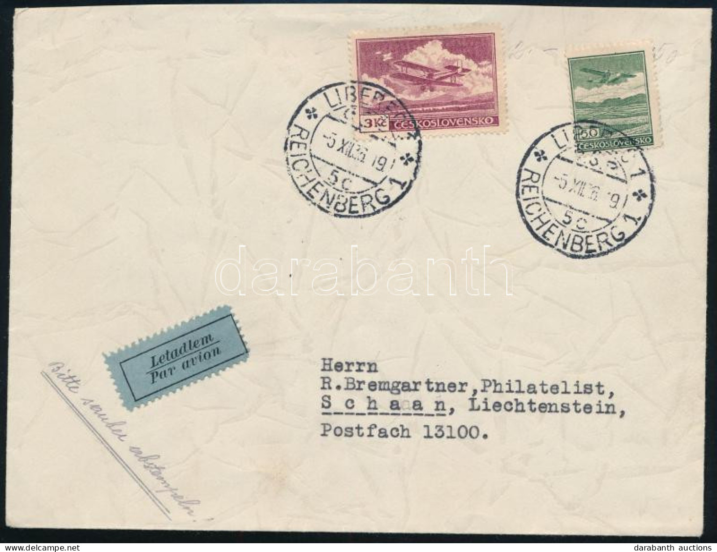 1936 Légi Levél / Airmail Cover To Liechtenstein - Altri & Non Classificati