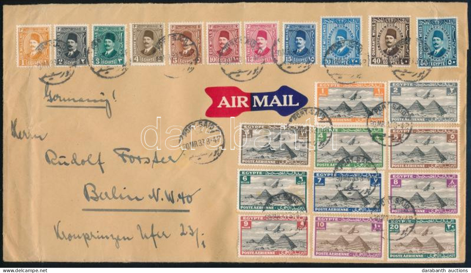 1933 Nagyalakú Légi Levél 22 Db Bélyeggel Berlinbe. Nagyon Dekoratív Darab! / Airmail Cover With 22 Stamps To Berlin - Other & Unclassified