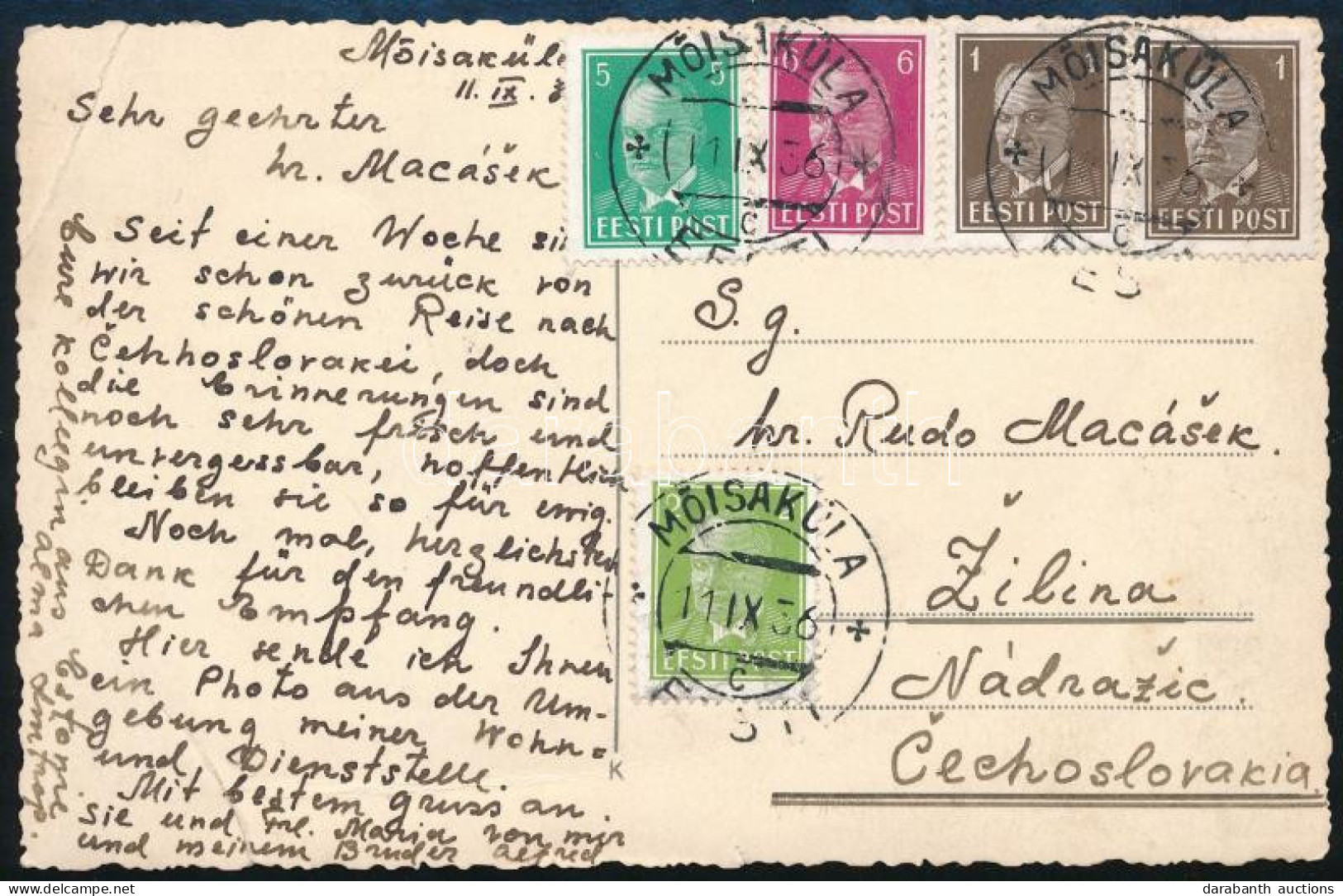 1936 Képeslap 5 Db Bélyeggel Csehszlovákiába / Postcard With 5 Stamps To Czechoslovakia - Other & Unclassified