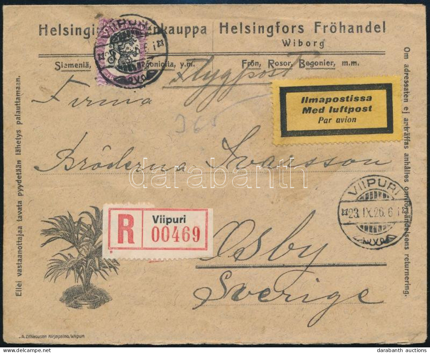 1926 Ajánlott Légi Levél Svédországba / Registered Airmail Cover To Sweden - Autres & Non Classés