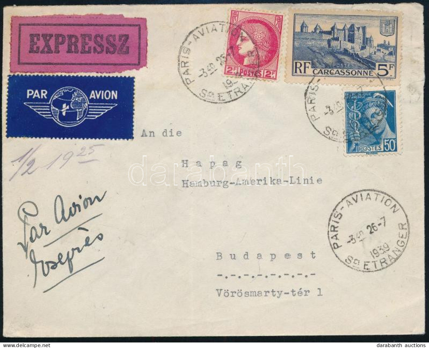 1939 Expressz Légi Levél / Express Airmail Cover - Autres & Non Classés