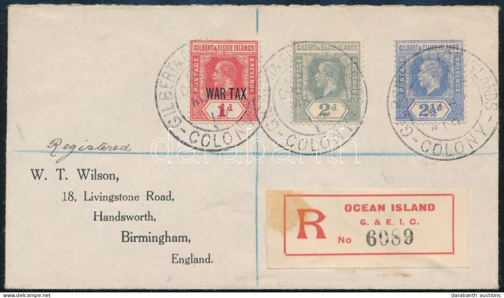 1919 Ajánlott Levél / Registered Cover To Birmingham - Autres & Non Classés