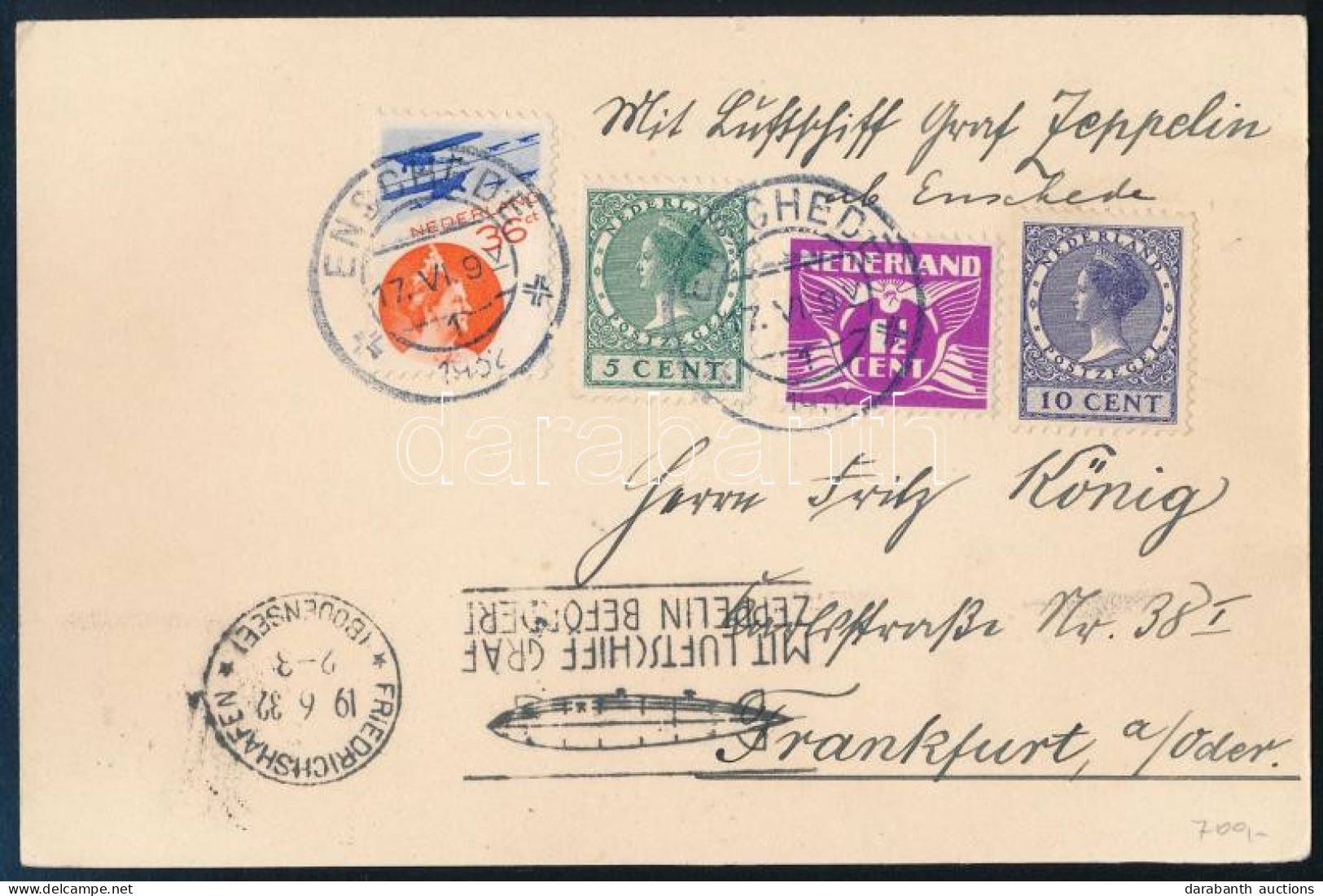 1932 Zeppelin Levelezőlap Frankfurtba / Zeppelin Postcard To Frankfurt - Andere & Zonder Classificatie