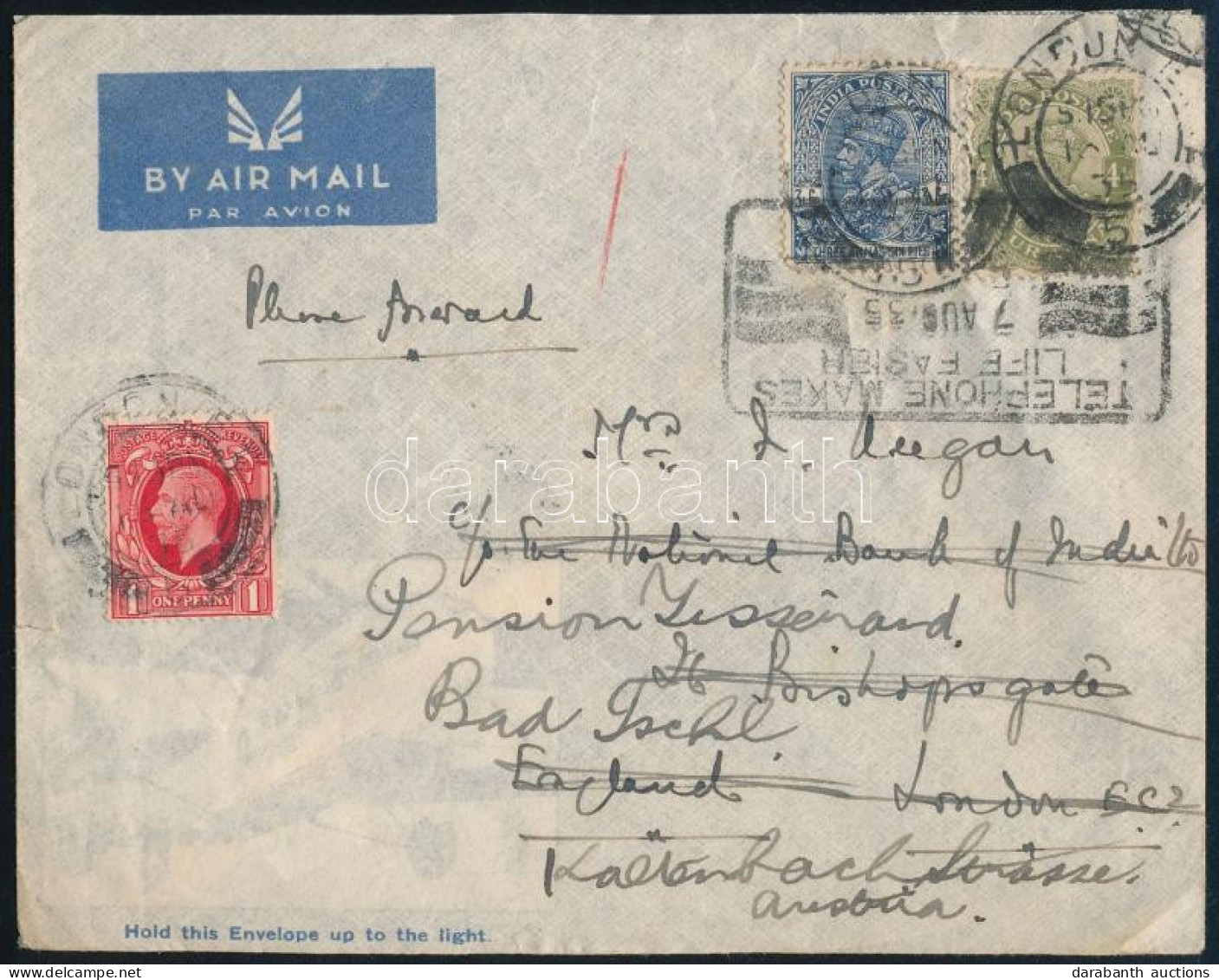 1935 Légi Levél 2 Bélyeggel Londonba, Majd 1P Bérmentesítéssel Ausztriába Továbbítva / Airmail Cover With 2 Stamps To Lo - Sonstige & Ohne Zuordnung
