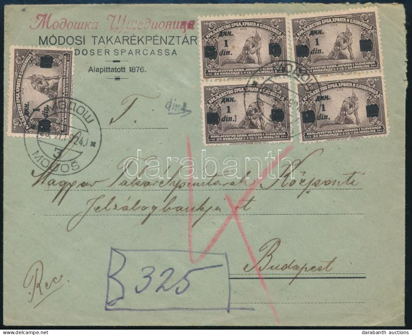 1924 Ajánlott Levél Szükségragjeggyel Budapestre / Registered Cover With Auxiliary Label "MODOS" - Budapest - Other & Unclassified