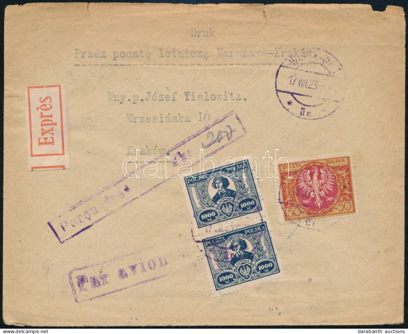 1923 Expressz Légi Levél Krakkóba / Express Airmail Cover To Krakow - Autres & Non Classés