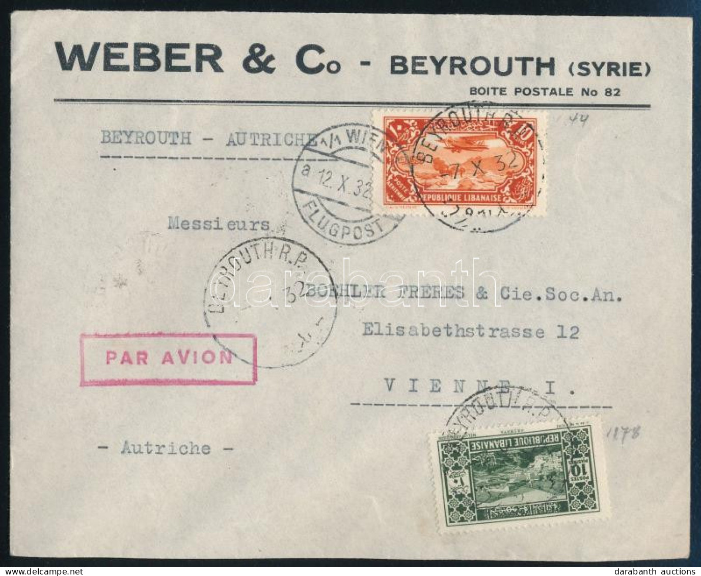 1932 Légi Levél Bécsbe / Airmail Cover To Vienna "BEYROUTH" - Autres & Non Classés