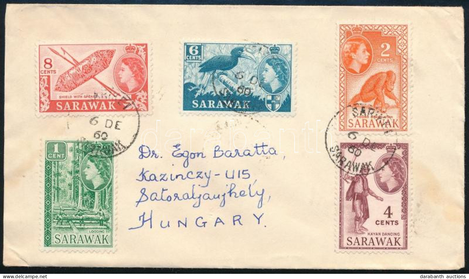 Sarawak 1960 Levél 5 Db Bélyeggel Sátoraljaújhelyre / Cover With 5 Stamps To Hungary - Otros & Sin Clasificación