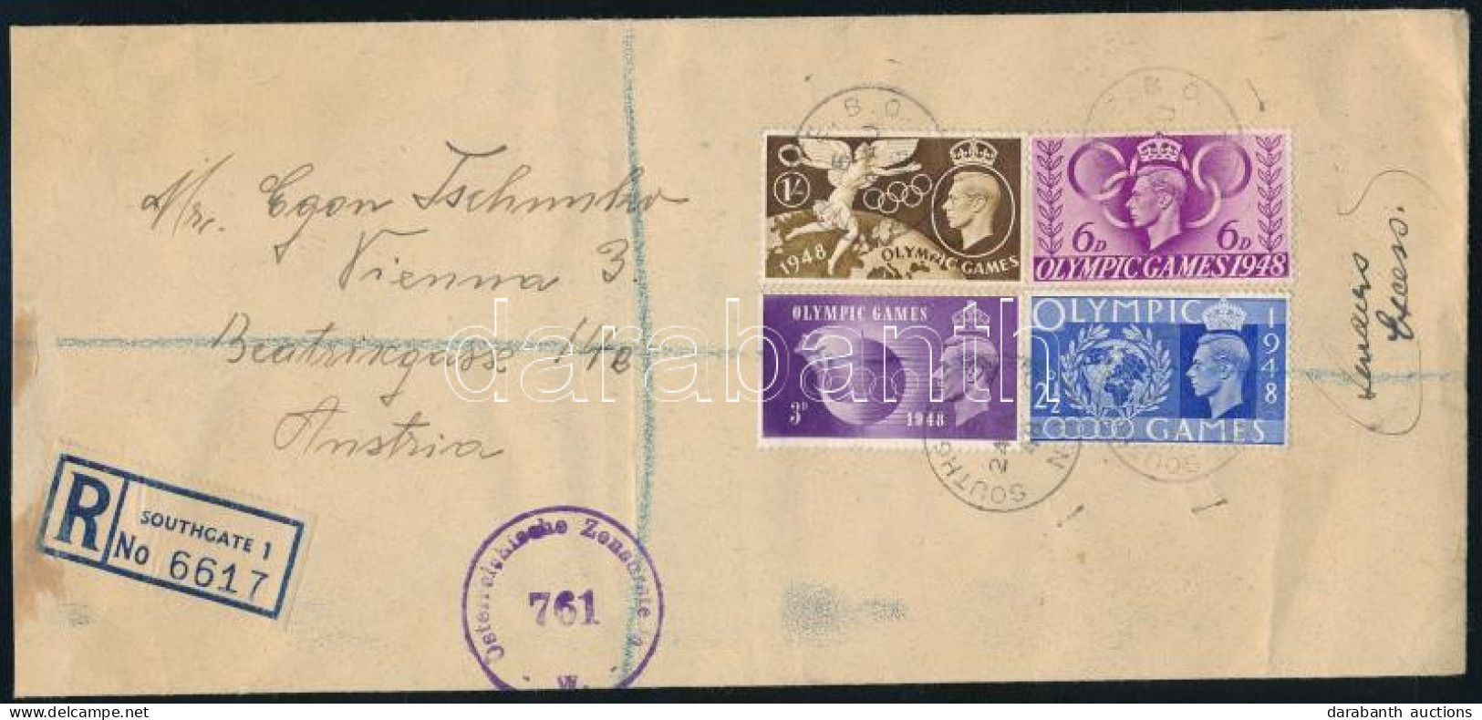 1948 Olimpia Sor Ajánlott Levélen / Mi 237-240 On Registered Cover - Andere & Zonder Classificatie